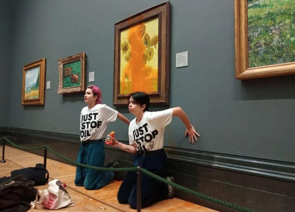 Just Stop Oil activists throw soup at Van Gogh’s Sunflowers