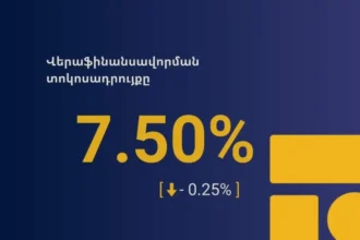 Վերաֆինանսավորման տոկոսադրույքն իջեցվել է 0.25 տոկոսային կետով