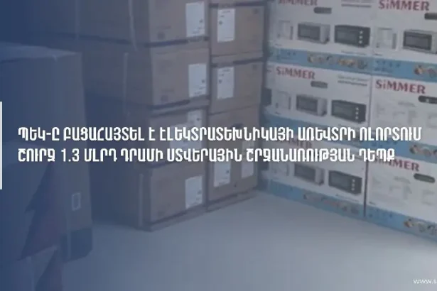 ՊԵԿ-ը բացահայտել է էլեկտրատեխնիկայի առևտրի ոլորտում շուրջ 1,3 մլրդ դրամի ստվերային շրջանառության դեպք
